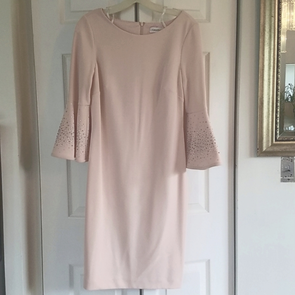 CALVIN KLEIN BEDAZZLED 3/4 sleeve dress